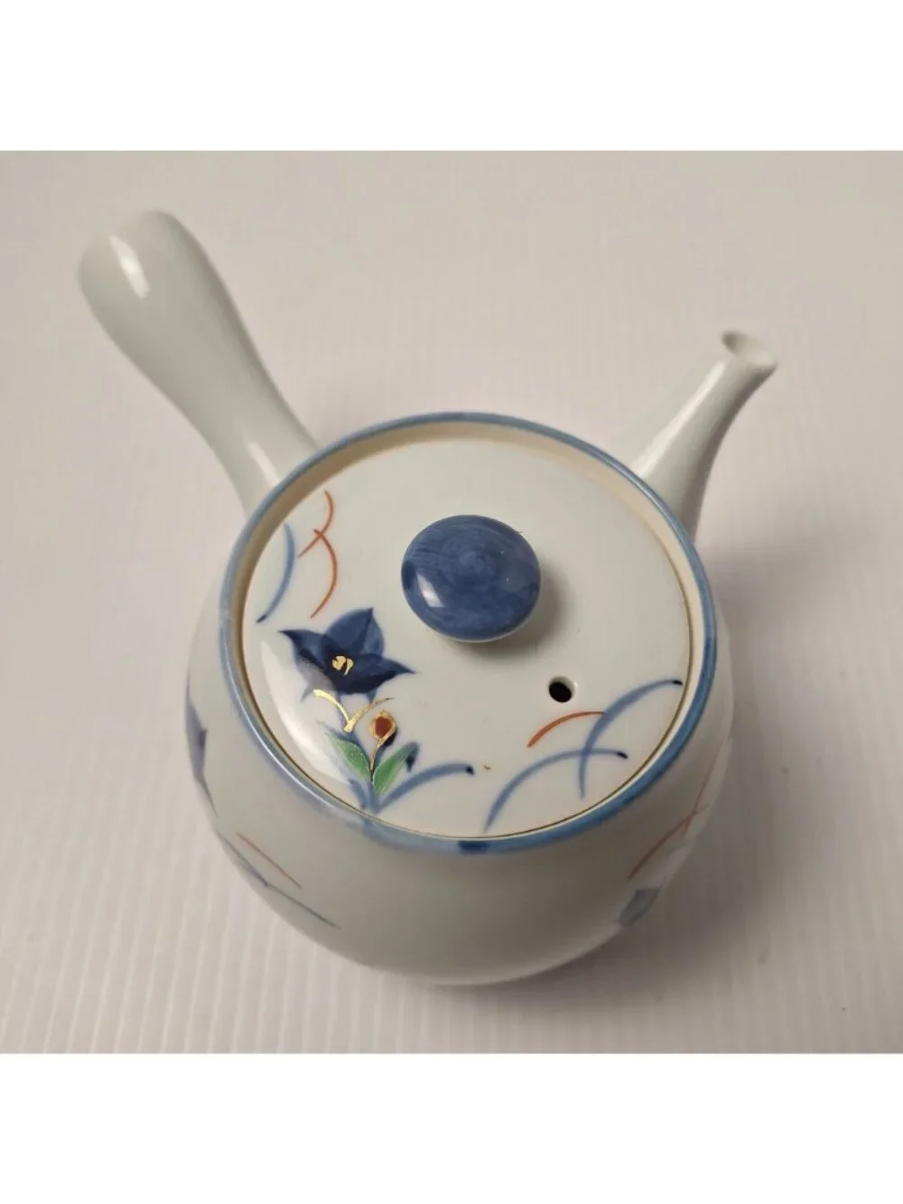 VINTAGE JAPANESE KYUSU MID CENTURY MODERN PORCELAIN TEAPOT SIDE HANDLE FLORAL